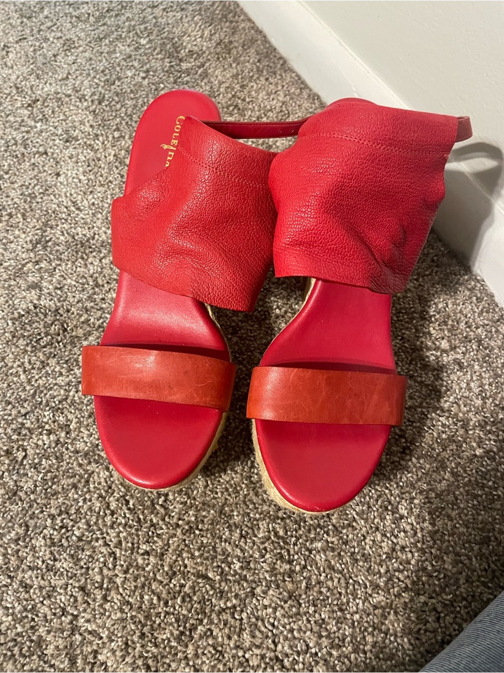 Cole Haan Red Leather Espadrille Wedge Sandals - Women size 9 - Picture 2 of 7